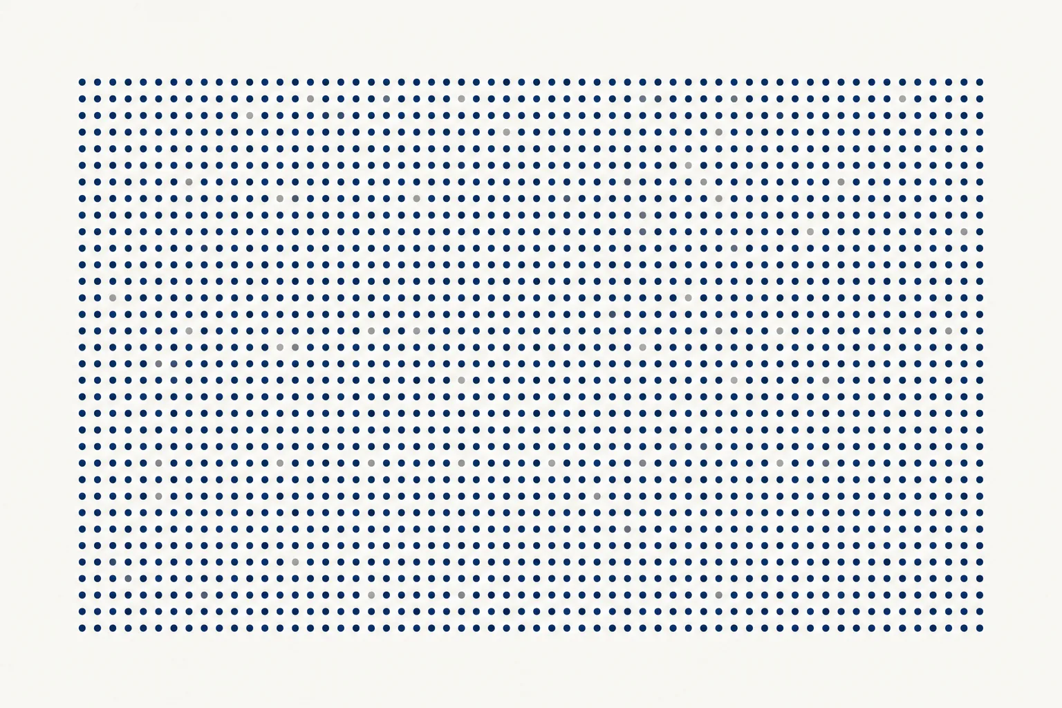A large grid of small navy dots on cream, with about one dot in twelve in grey, representing the thousands of people in an outcome trial